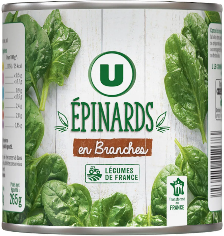Epinards en branches - Boîte de 265g net égoutté