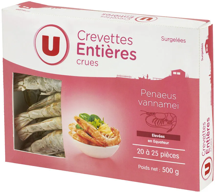 Crevettes entières crues élevées en Equateur