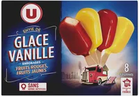 Mini bâtonnets glacés vanille, enrobages fraise, framboise, fruits jaunes et fruits exotiques 276g