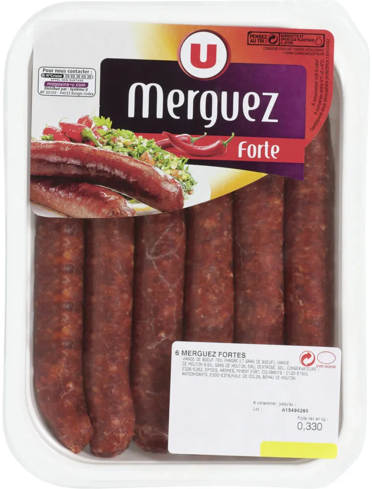 Merguez forte boeuf/mouton, 6 pièces, 330g