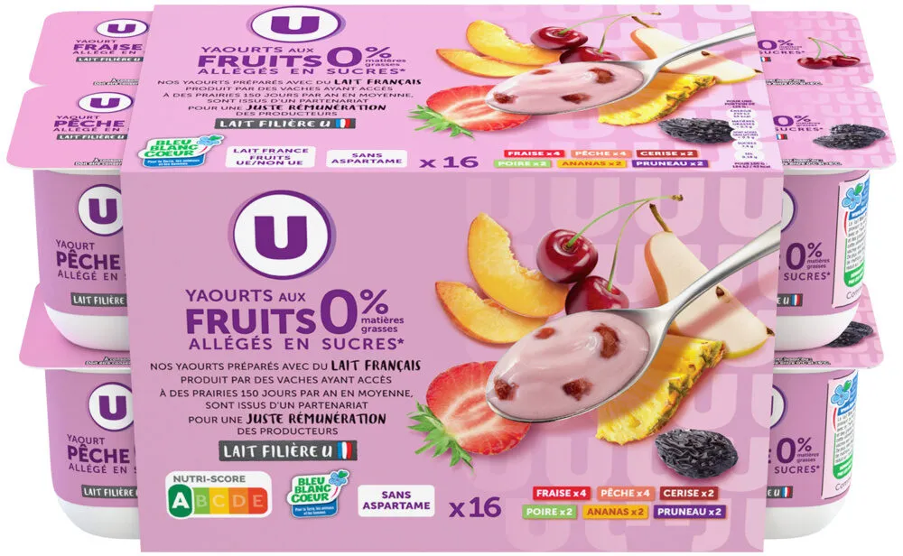 Yaourt 0% de matière grasse et allégé en sucres aux fruits 16x125g