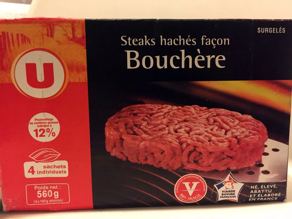 Steak haché pur boeuf façon bouchère 12%MG, 4x140g