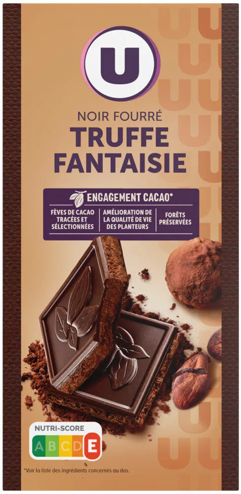 Chocolat noir fourré à la truffe fantaisie, éclats de fèves de cacao caramélisés Tablette de 150g
