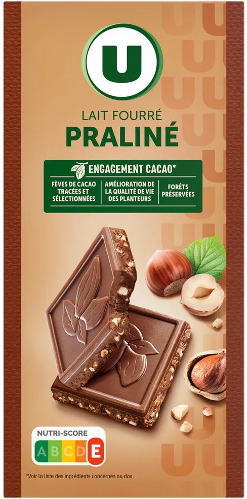 Chocolat au lait fourré praliné et éclats de noisettes caramélisés Tablette de 150g