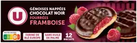 Génoises nappées chocolat noir fourrées framboise