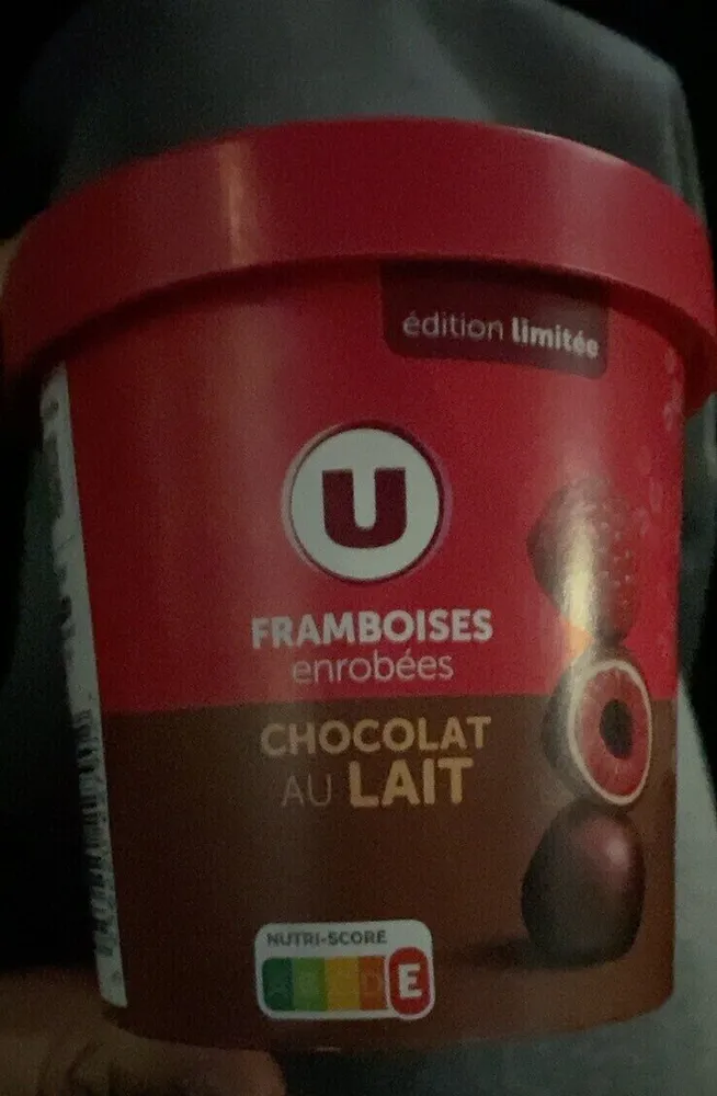 Framboises congelées,enrobées de Chocolat blanc et de chocolat au laitU 150g