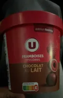 Framboises congelées,enrobées de Chocolat blanc et de chocolat au laitU 150g