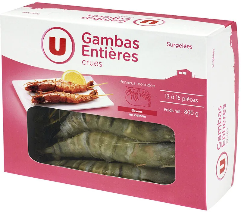 Gambas entières crues surgelées