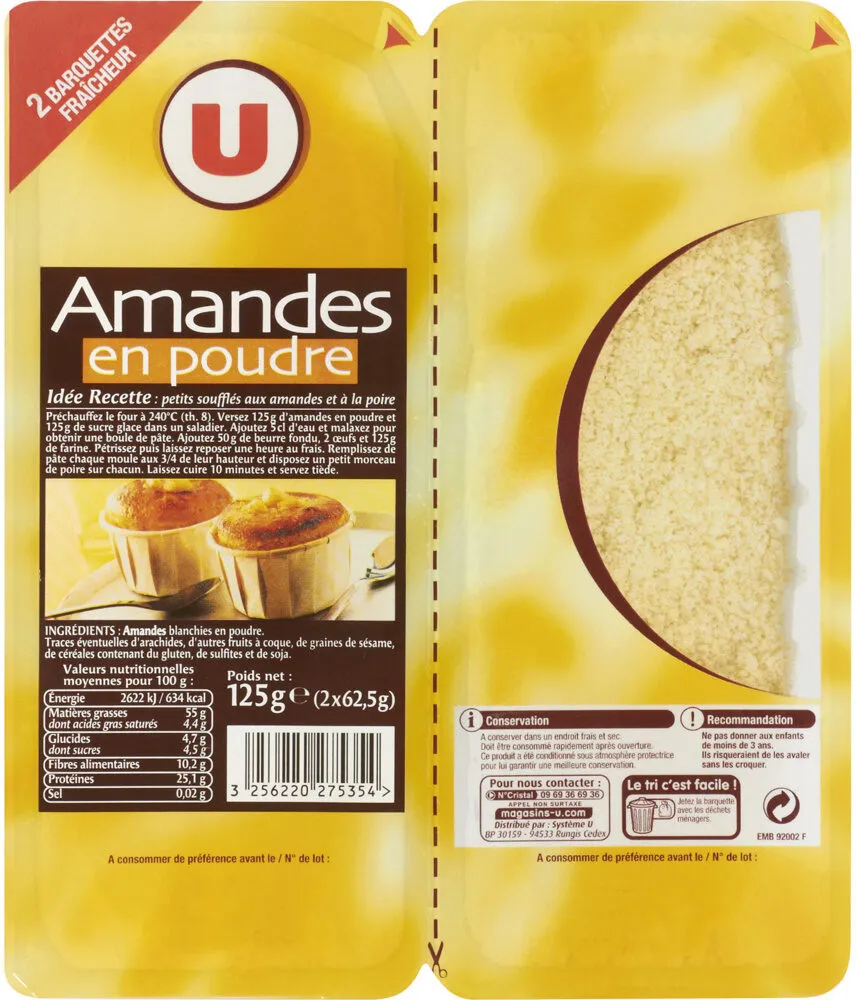 Amande en poudre, barquette 2x62,5g