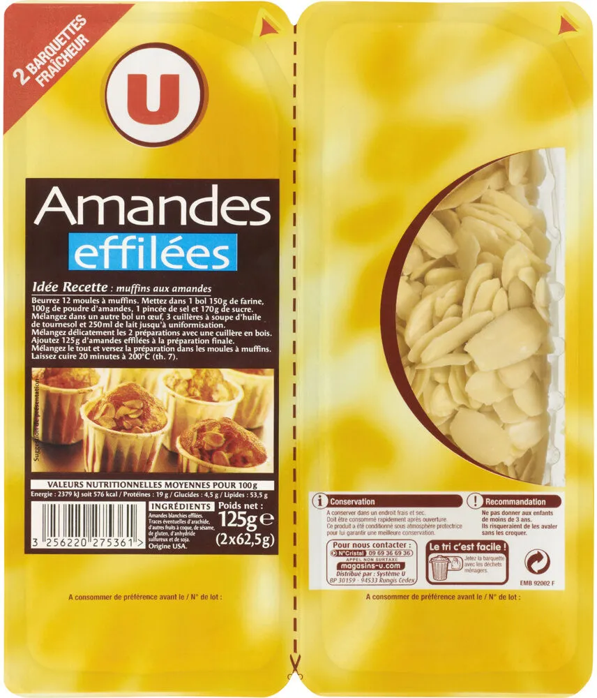 Amande effilée, barquette sécable 2x62,5g