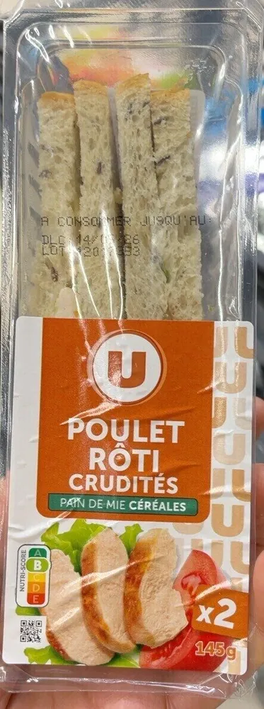 Sandwich poulet rôti crudités