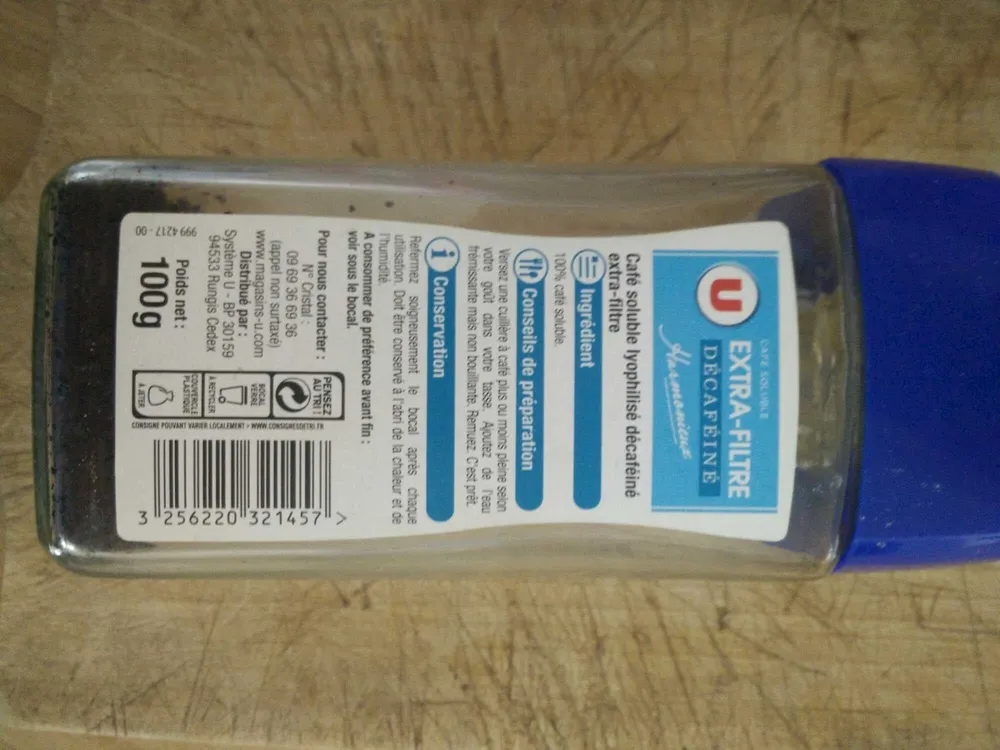 Café soluble extra filtre lyophilisé décaféiné - 100g