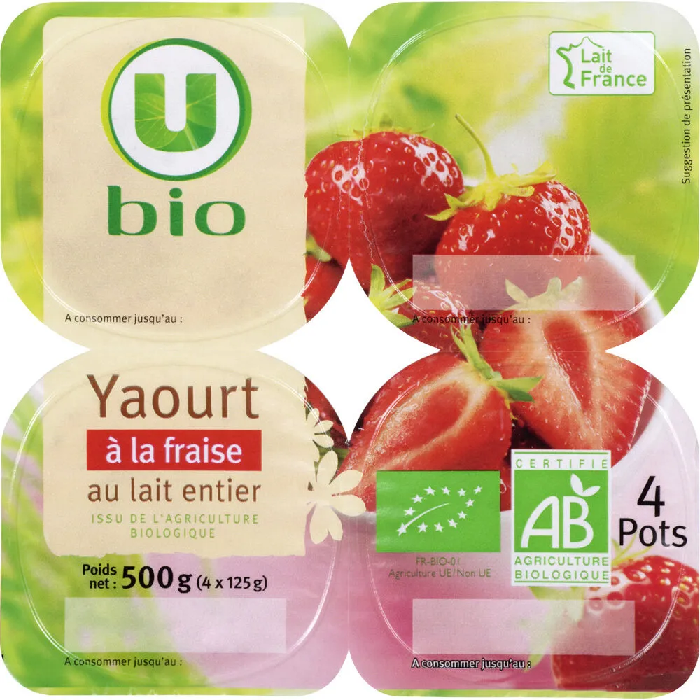 Yaourts bio brassés aux fraises 4x125g
