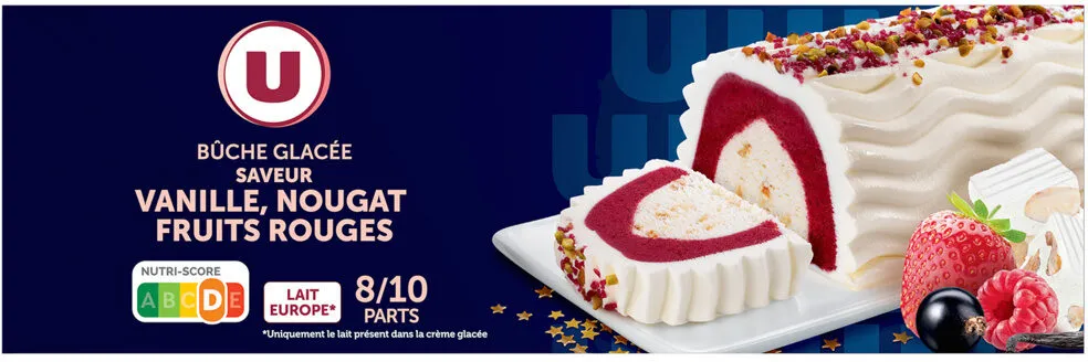 Bûche glacée parfum vanille, nougat, fruits rouges, 548g