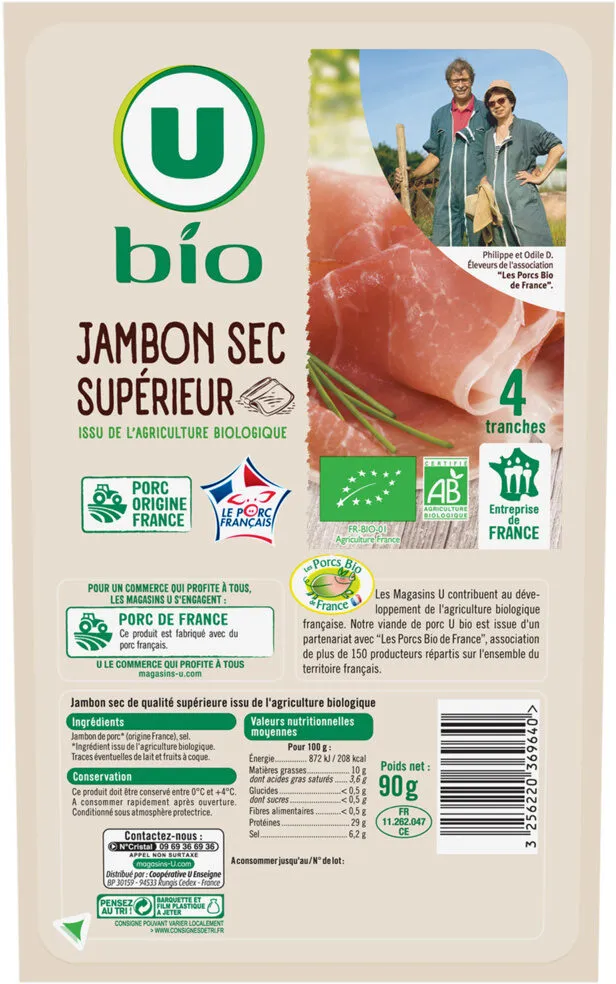 Jambon Sec Supérieur - x4 tranches, 90g