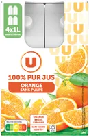 Pur jus d'orange sans pulpe brique 4X1 litre
