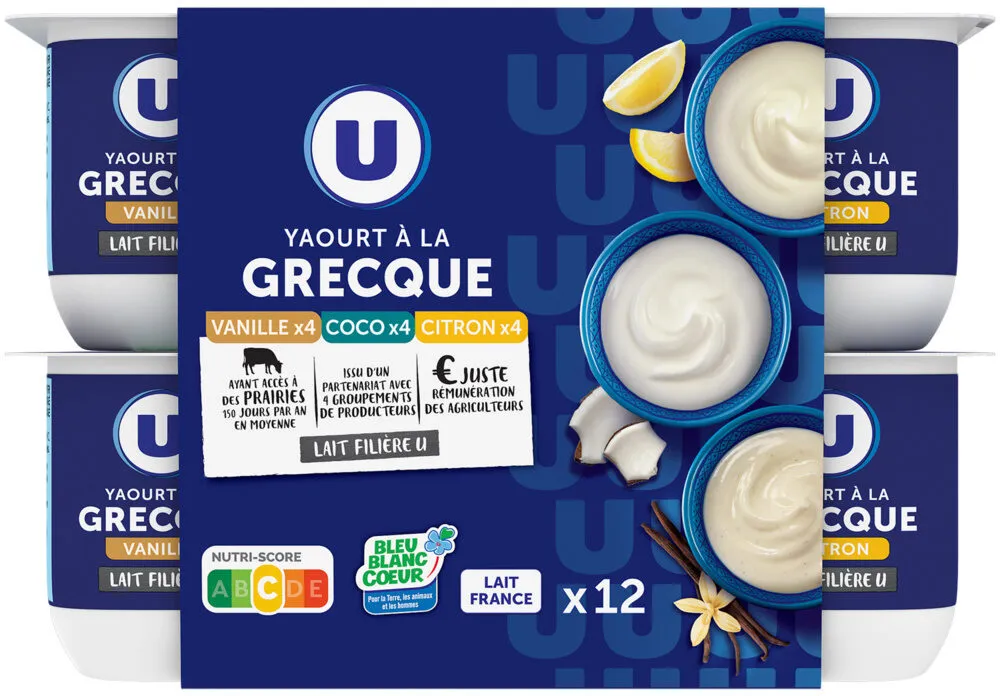 Yaourt à la grecque au citron,coco ou à la vanille 12x125g