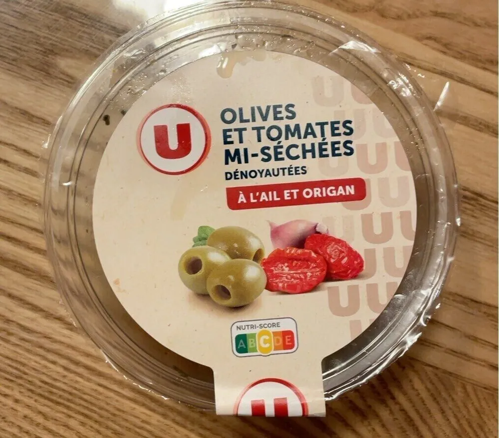 Olives vertes dénoyautées aux tomates mi-séchés à l'ail et à l'origan