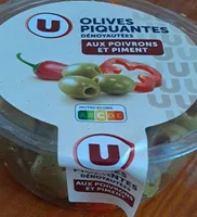 Olives vertes dénoyautées aux poivrons rouge et piment jalapeno rouge,150g