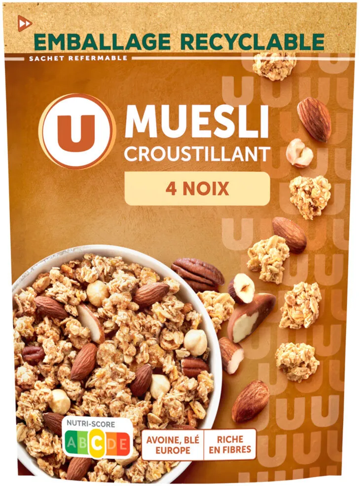 Céréales Muesli croustillant aux 4 noix paquet de 500g