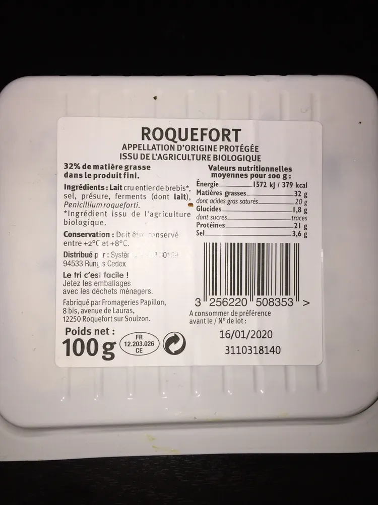 Roquefort AOP lait cr 32% MG