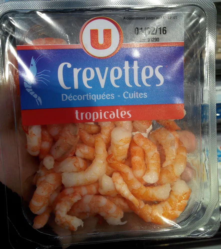 Crevettes tropicales décortiquées, cuites