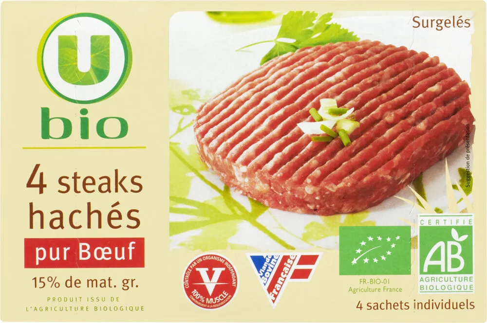Steak haché Origine France 15%MG, 4 pièces - 400g