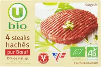 Steak haché Origine France 15%MG, 4 pièces - 400g