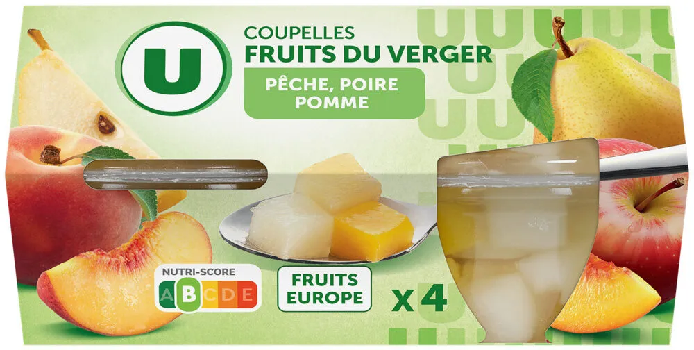 Coupelles fruits du verger à la poires, pêches et pommes 4x113g