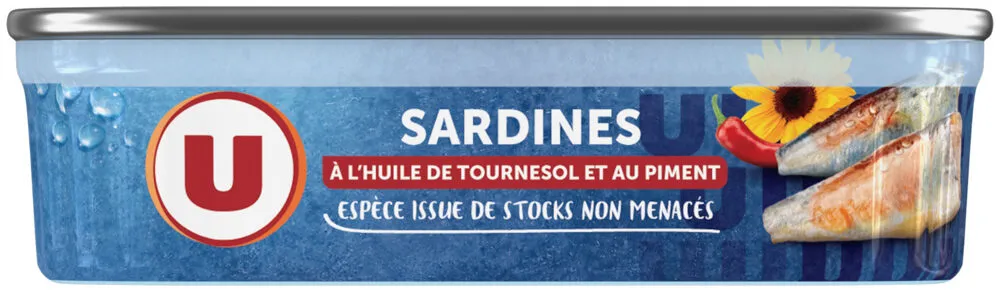 Sardines à l'huile de tournesol et au piment boîte de 1/5, 135g