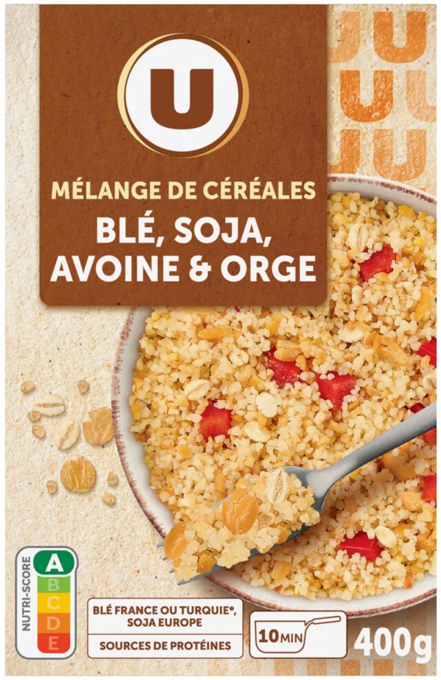 Mélange de céréales blé, soja, avoine et orge paquet de 400g