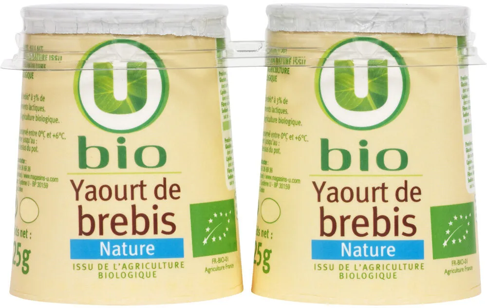 Yaourts bio nature au lait de brebis 2x125g