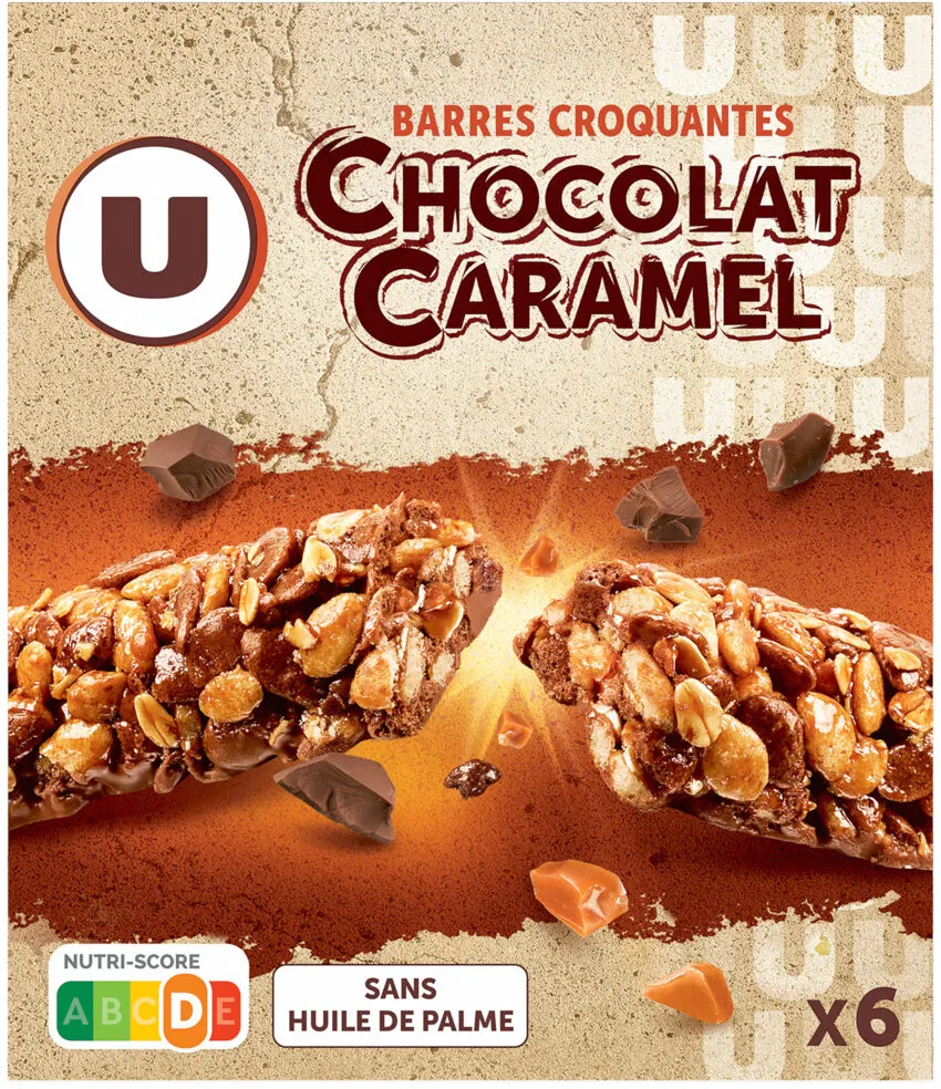 Barres croustilllantes au caramel et chocolat 6 unités, 126g
