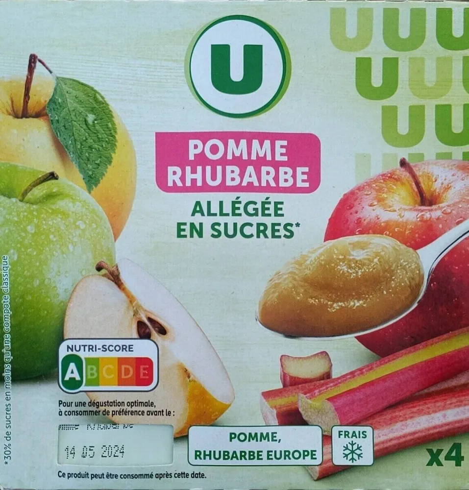 Dessert fruitier allégée en sucre pomme et rhubarbe - 4x100g
