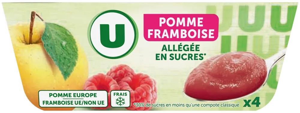 Dessert fruitier pomme et framboise allégée en sucre - 4x100g