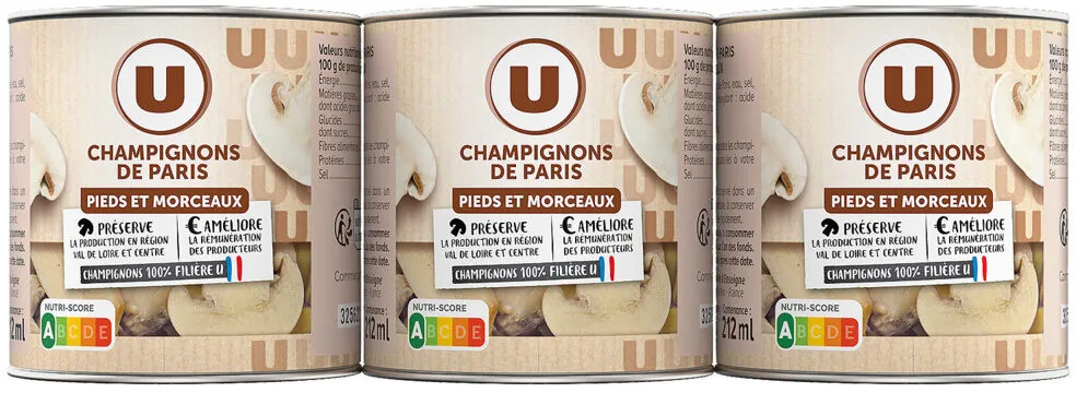 Champignons de Paris pieds & morceaux - 3 boîtes de 115g