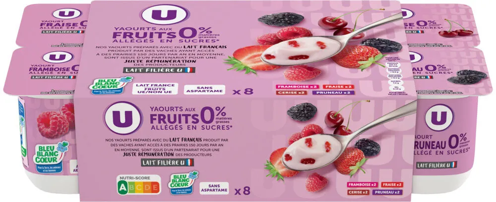 Yaourt allégé en sucres aux fruits rouges 0% de MG, 8x125g