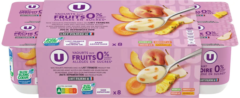 Yaourt allégé en sucres aux fruits jaunes 0% de MG, 8x125g