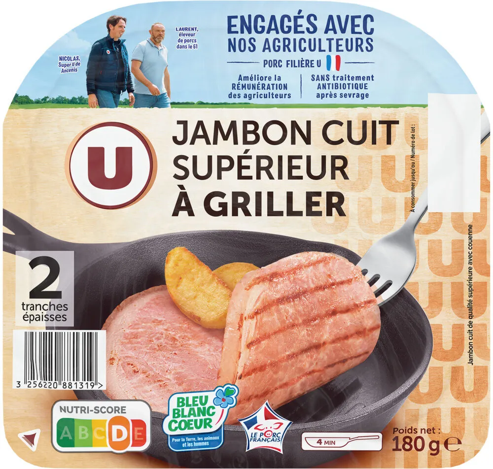 Jambon cuit à griller - x2 tranches, 180g