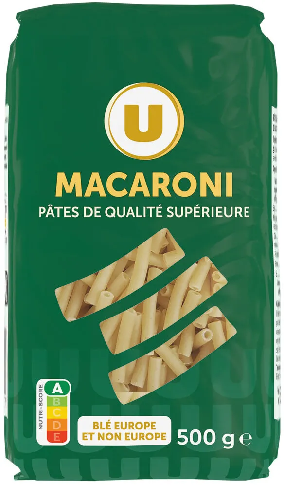 Pâtes Macaroni qualité supérieure, paquet cello de 500g