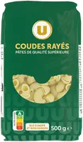 Pâtes Coudes rayés qualité supérieure, paquet cello de 500g