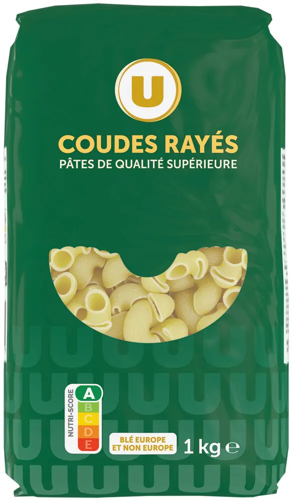 Pâtes Coudes rayés qualité supérieure, sachet de 1kg