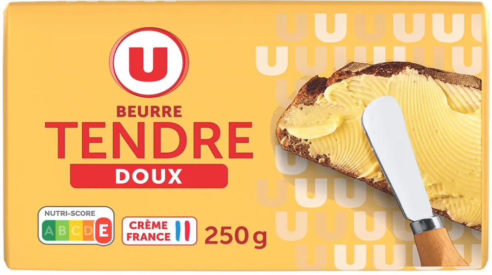 Beurre tendre doux 82% de MG, plaquette de 250g