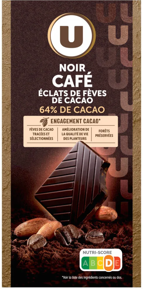 Chocolat noir café éclats fèves de cacao dégustation Tablette de 100g
