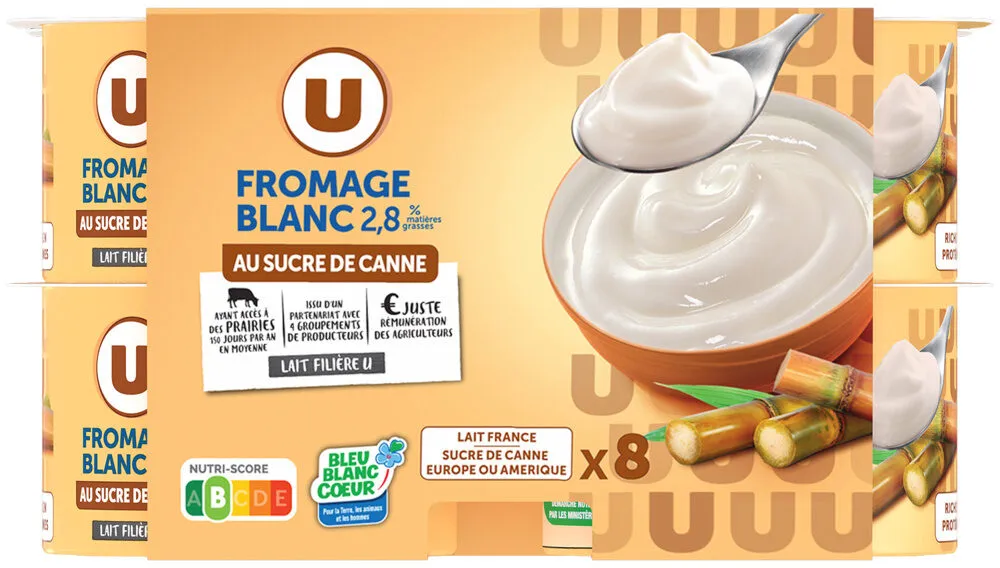 Fromage blanc nature 2,8%MG au sucre de canne - 8X100g