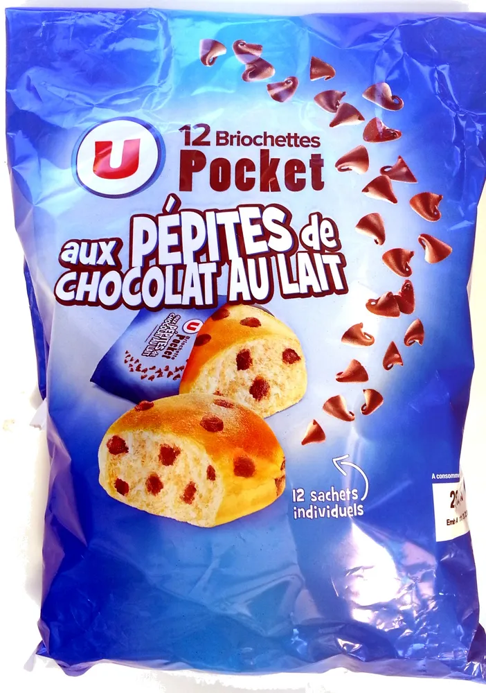 Briochettes Pocket (x 12) aux pépites de chocolat au lait 420 g - U