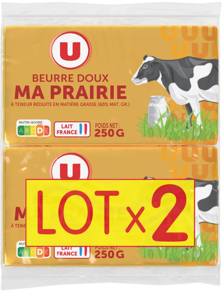 Beurre 60%MG doux ma prairie plaquette 2X250g