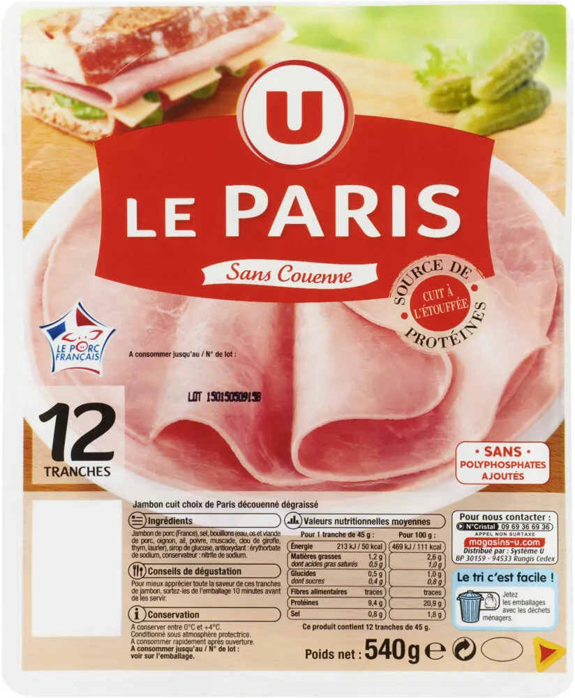 Jambon de Paris viande de porc française