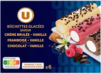 Bûchettes glacées vanille-chocolat, vanille-framboise et vanille crèmebrûlée, 6 pièces, 323g