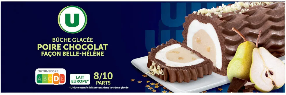 Bûche glacée parfum poire-chocolat façon belle Hélène, 530g - 6/8 parts